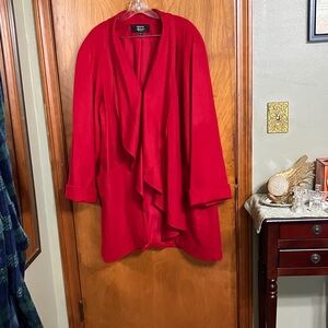 red Shaw collar coat